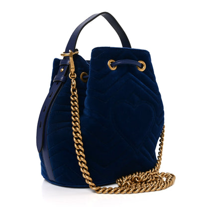 Velvet Matelasse GG Marmont Bucket Bag Cobalt Blue