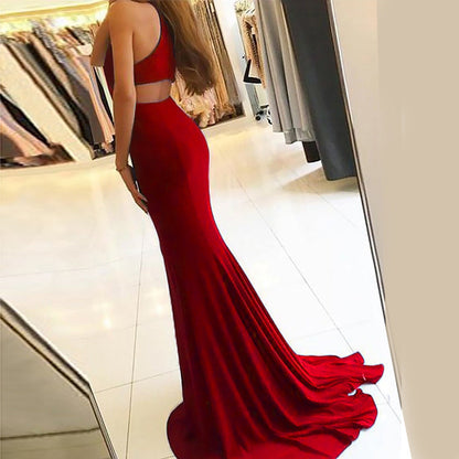 Vestido de mujer, primavera, sexy, ajustado, con cuello halter, vestido formal con aberturas.