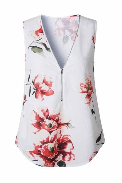 Camiseta sin mangas floral con diseño de cremallera de moda de verano