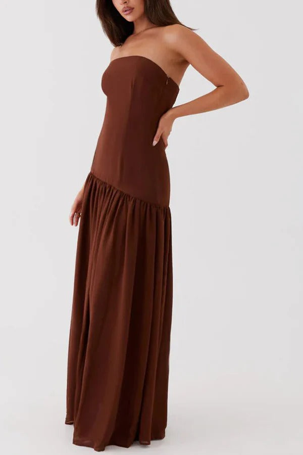 Vestido largo sin tirantes de gasa semitransparente con patchwork de Eden