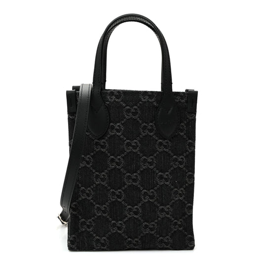 Denim Ophidia GG Monogram Mini Tote Bag Black