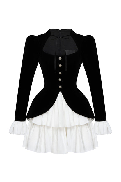 Eveline Velvet Square Neck Tiered Mini Dress