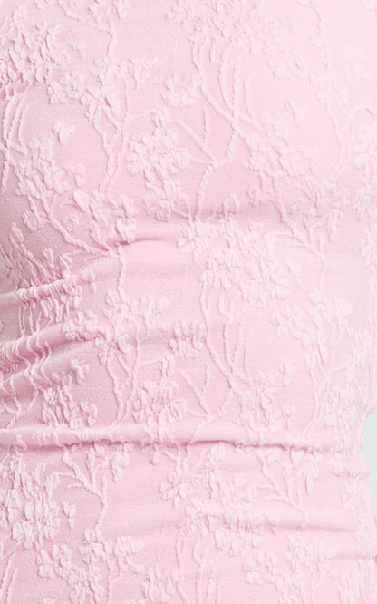 Eira Mini Dress Lace Boat Neck Bodycon Dress in Pink