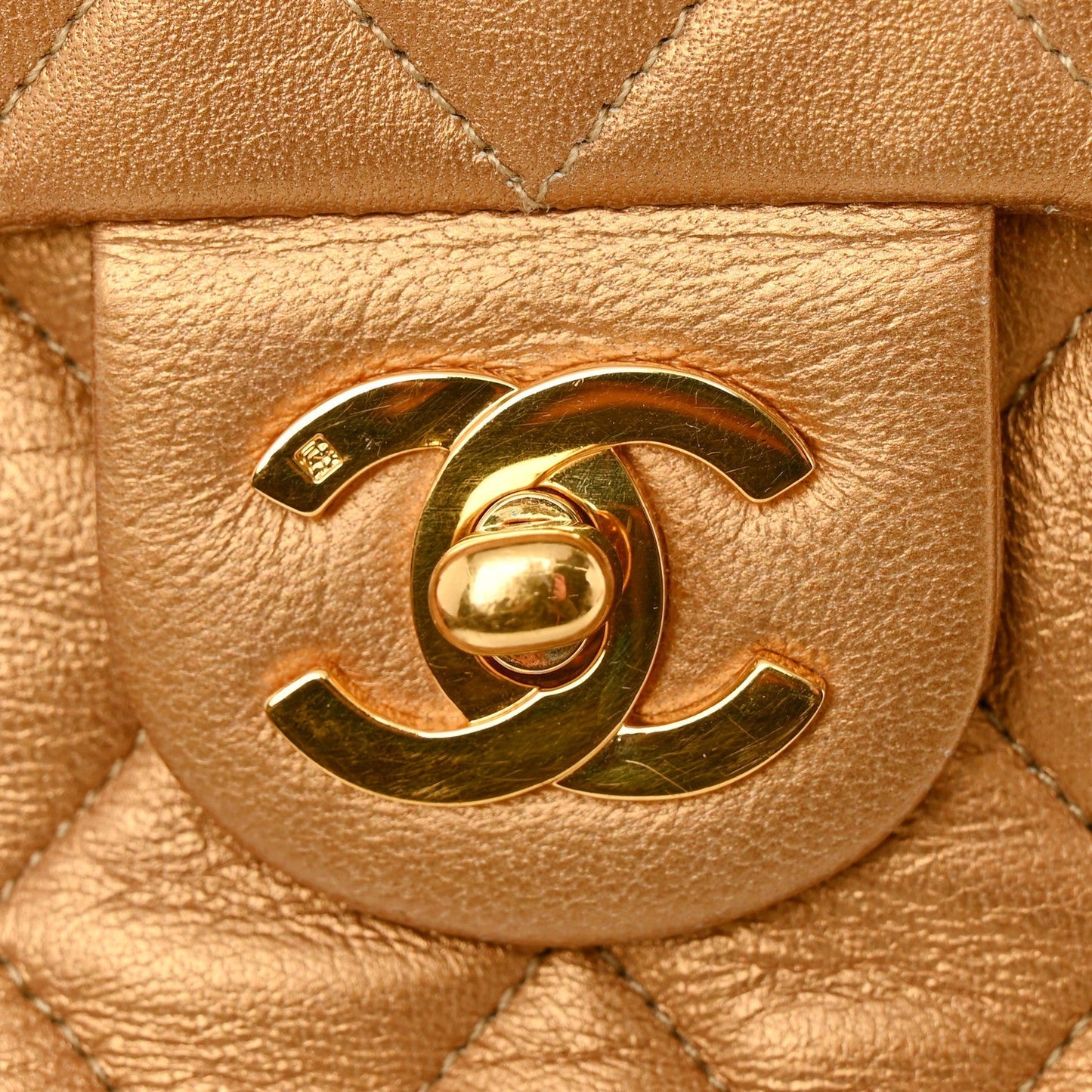 Metallic Lambskin Quilted Mini Square Flap Bronze