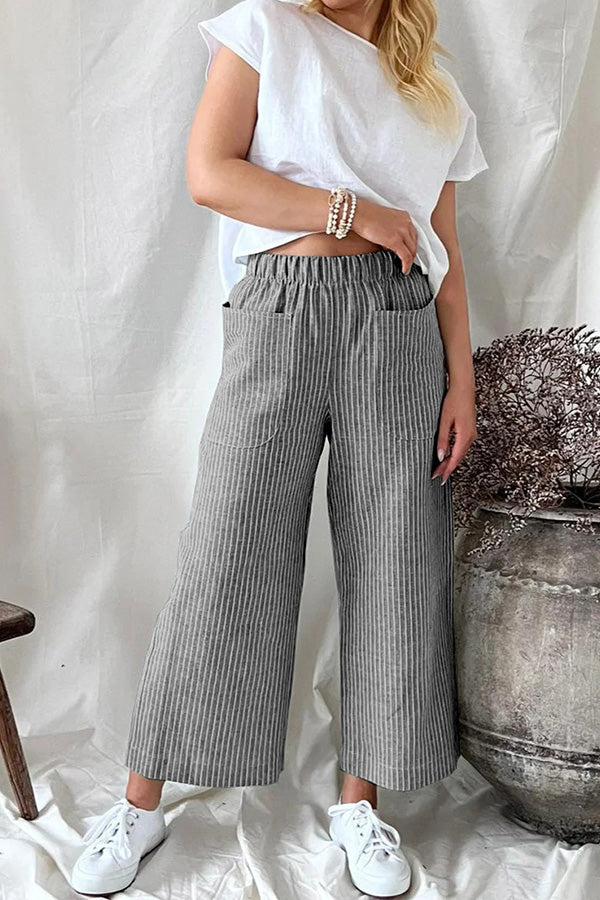 Pantalones rectos casuales de algodón y lino para mujer