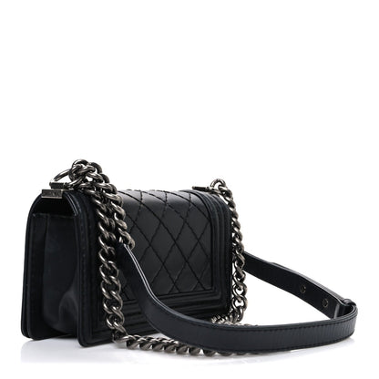 Calfskin Double Stitch Small Boy Flap Black