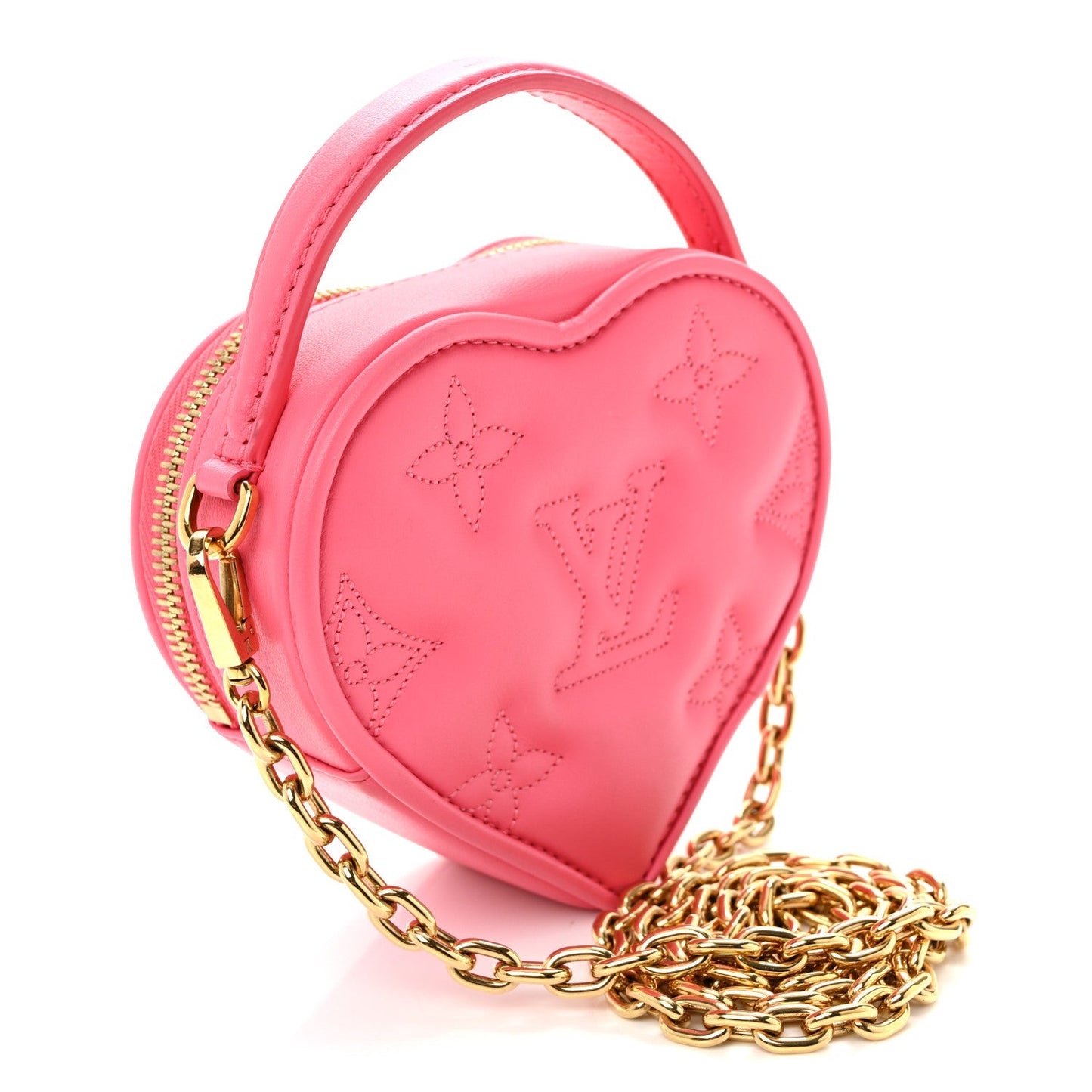 Calfskin Embroidered Monogram Pop My Heart Bag Pouch Dragon Fruit Pink