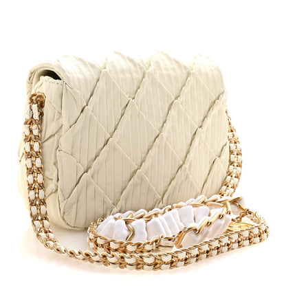 Pleated Calfskin Quilted Medallion Flap White