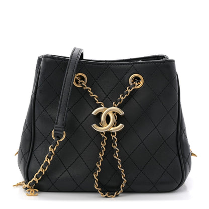 Calfskin Stitched Small Egyptian Amulet Drawstring Bag Black