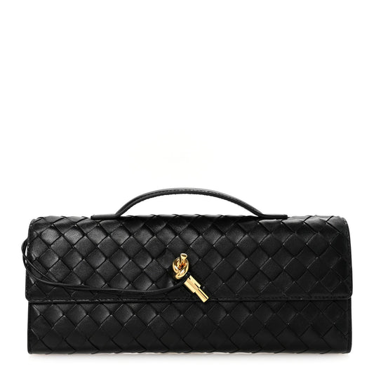 Nappa Intrecciato Long Andiamo Top Handle Clutch Black