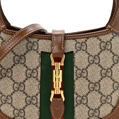 GG Supreme Monogram Azalea Calfskin Web Mini Jackie 1961 Hobo Beige Ebony Brown Sugar