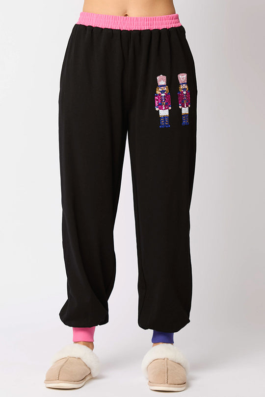 Conjunto de sudadera con lentejuelas y pantalones holgados con cintura elástica y bolsillos de estilo soldado navideño