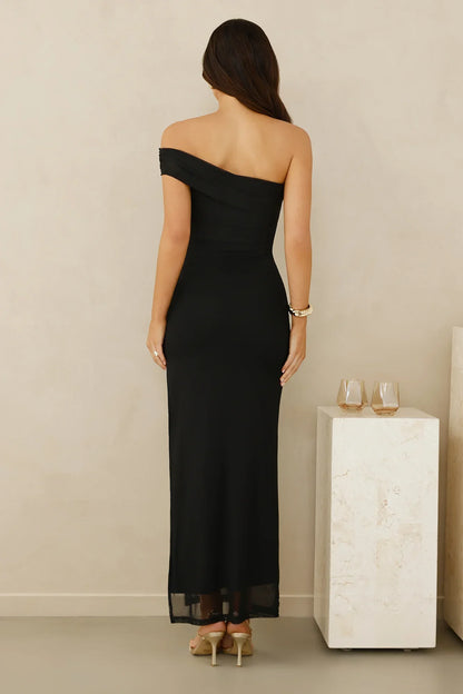 Berry Fresh Mesh One Shoulder Maxi Dress