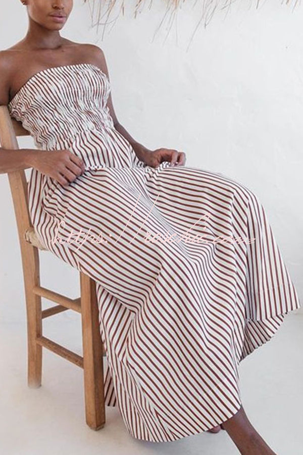 Retro Revival Sleeveless Off-shoulder Elastic Pleated Maxi Dress