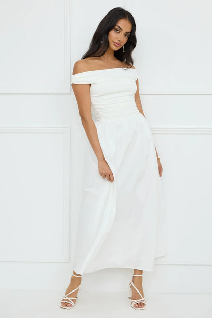 Camellia Charm Off Shoulder Maxi Dress
