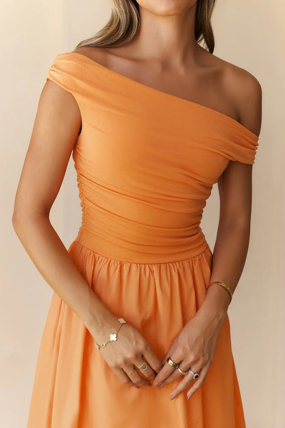 Camellia Charm Off Shoulder Maxi Dress