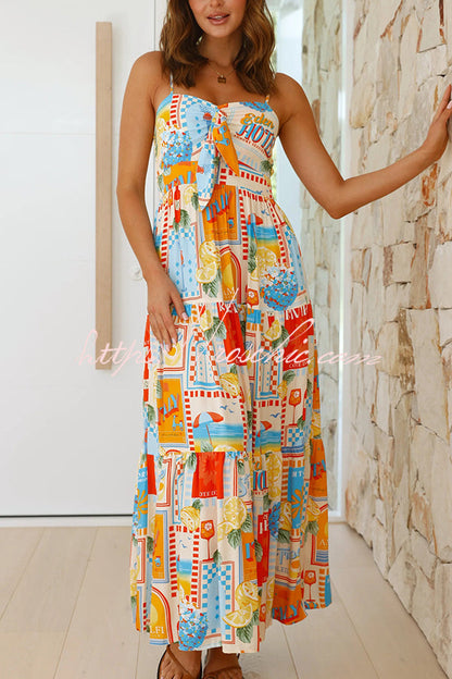 Radiant As Always Unique Print Front Tie-up Slip Maxi Dress