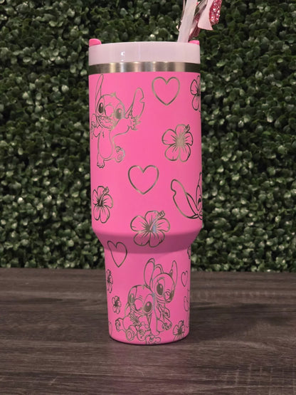 2025 Stanley Cup 40oz Angel & Stitch Lilo Pink Gift Quencher Stanley Tumbler