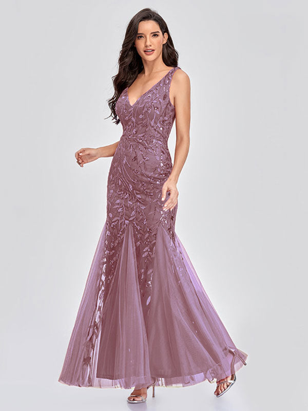 Mermaid Party Dresses V-Neck Sleeveless Birthday Semi Formal Maxi Dress