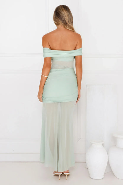 Dewdrop Dream Off Shoulder Mesh Maxi Dress