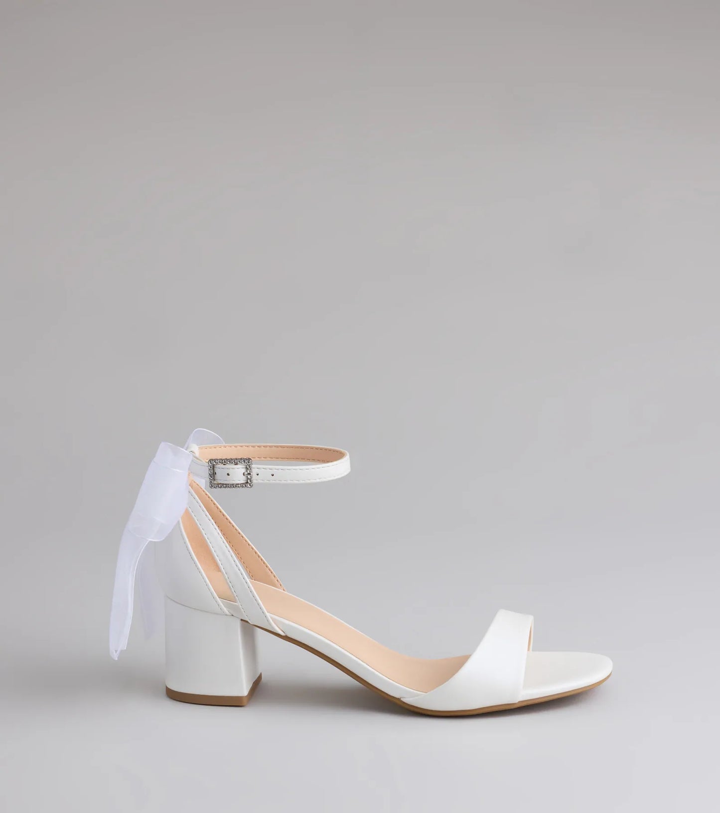 So Pretty Chiffon Bow Satin Block Heels