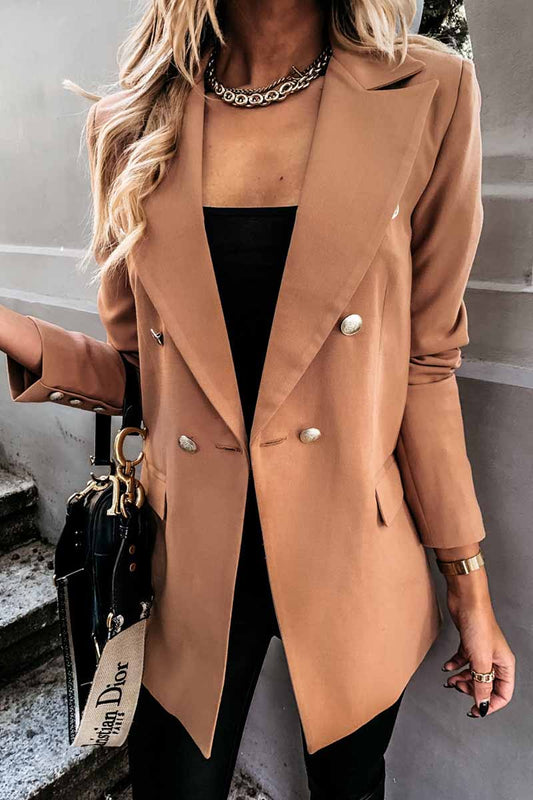 Blazer cruzado de manga larga en color liso (4 colores)