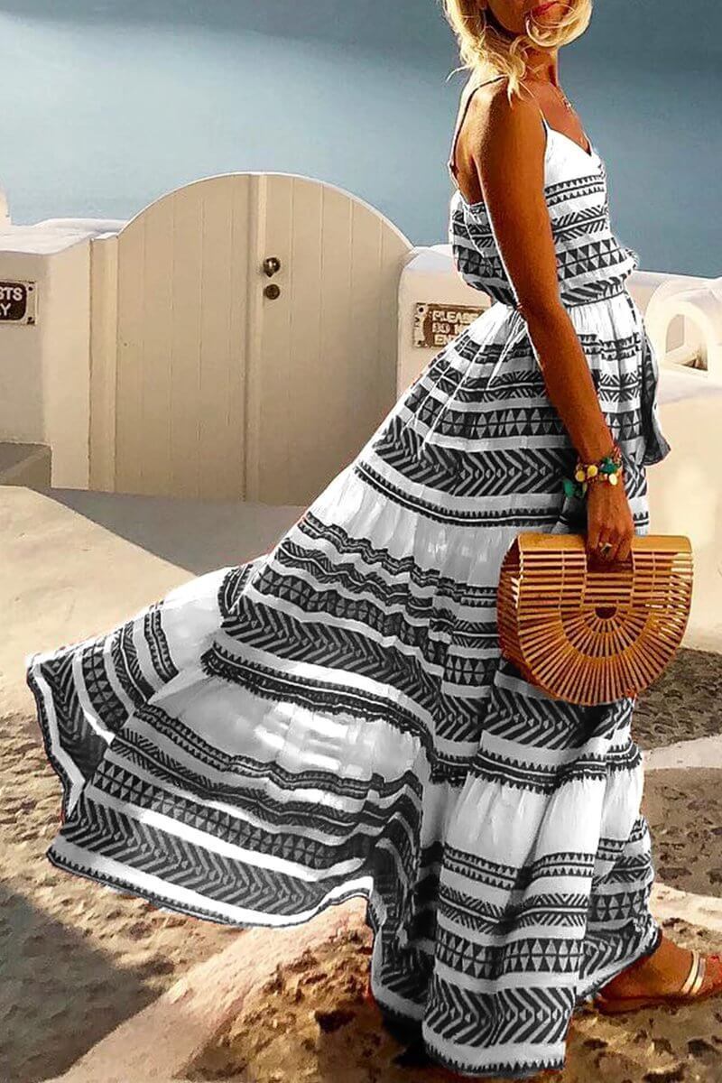 Vestido largo holgado hasta el tobillo con estampado geométrico (4 colores)