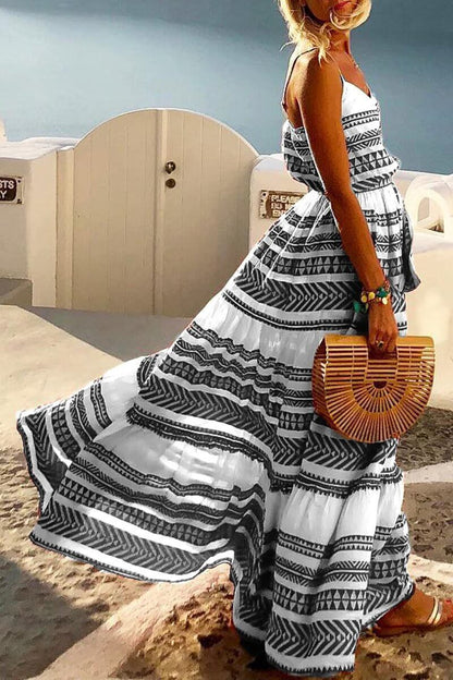 Vestido largo holgado hasta el tobillo con estampado geométrico (4 colores)