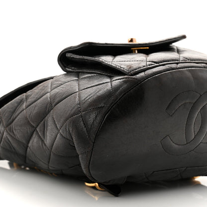 Lambskin Quilted Drawstring Backpack Black