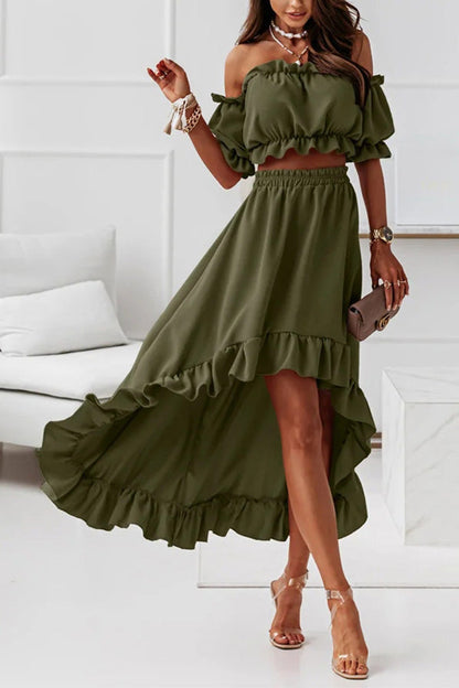 Traje de vestir midi con hombros descubiertos