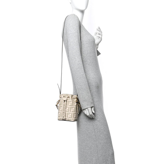 Vitello Liberty F is Fendi Bi-Color FF 1974 Embossed Mini Mon Tresor Bucket Bag Camelia Mandorlo