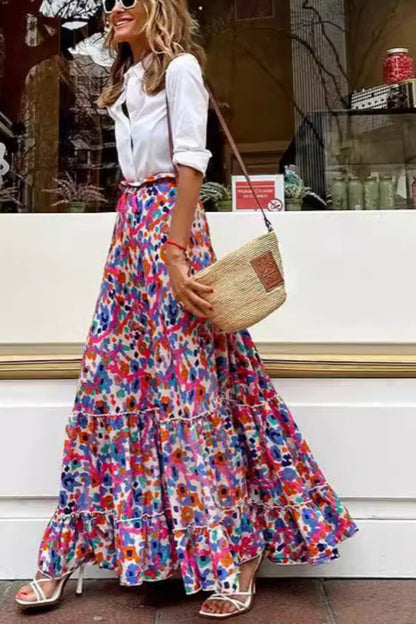 Falda estampada con volantes en el dobladillo