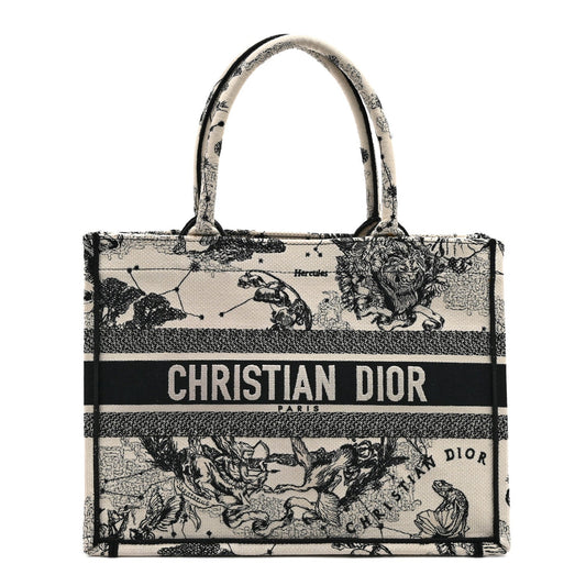 Canvas Zodiac Toile De Jouy Embroidered Medium Book Tote Latte