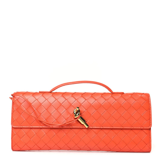 Nappa Intrecciato Long Andiamo Top Handle Clutch Cherry Tomato
