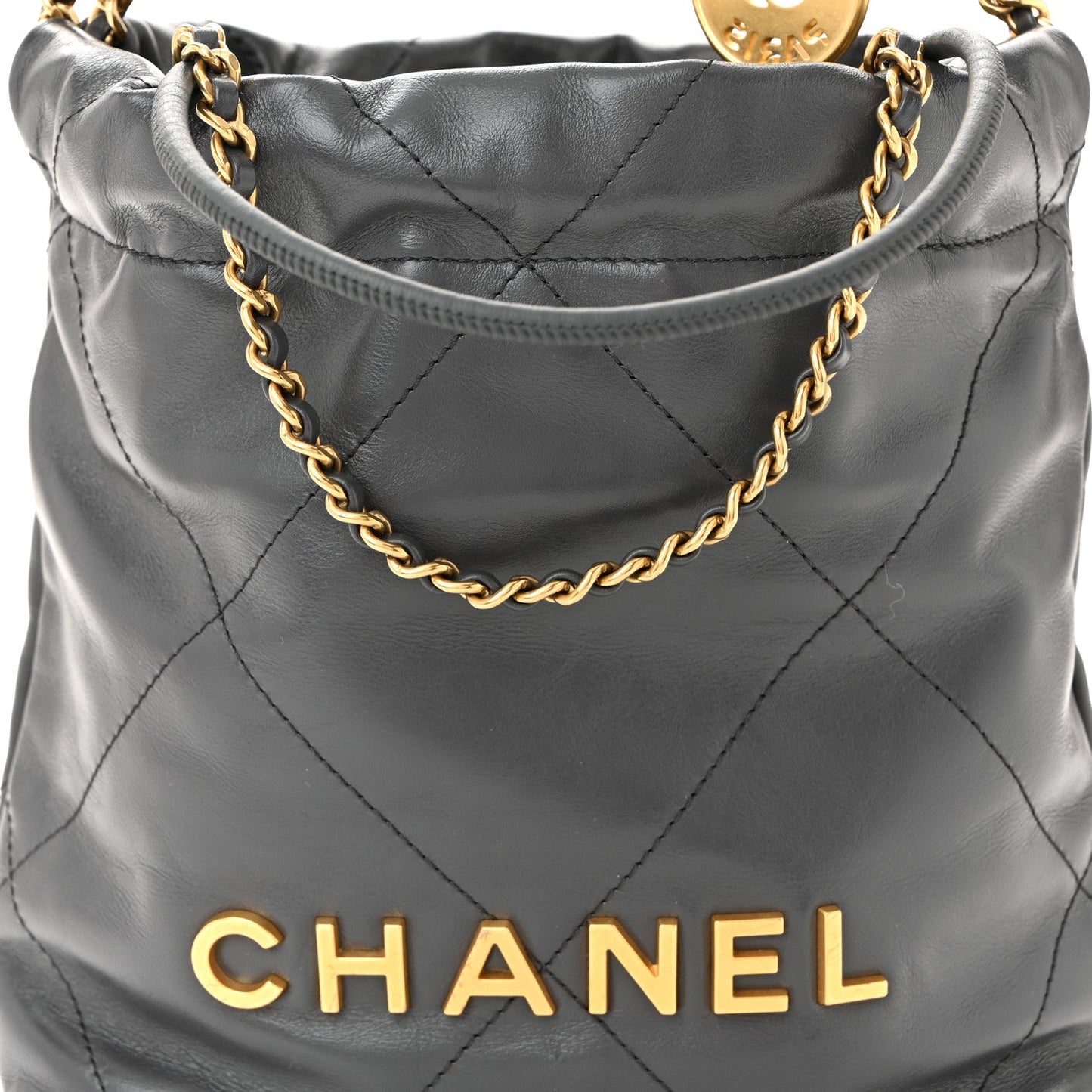 Shiny Calfskin Quilted Mini Chanel 22 Dark Grey