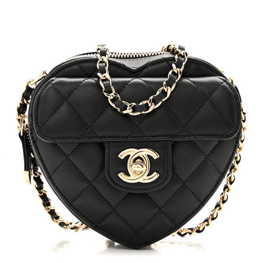 Lambskin Quilted CC In Love Heart Clutch With Chain Black
