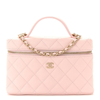 Caviar Quilted Top Handle Slim Vanity With Chain Light Pink