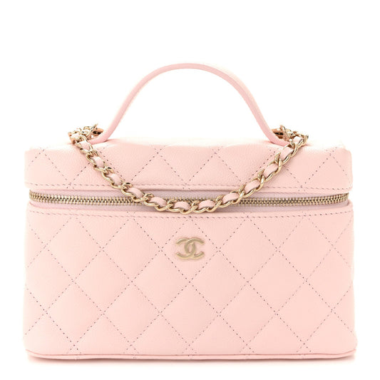 Caviar Quilted Top Handle Slim Vanity With Chain Light Pink