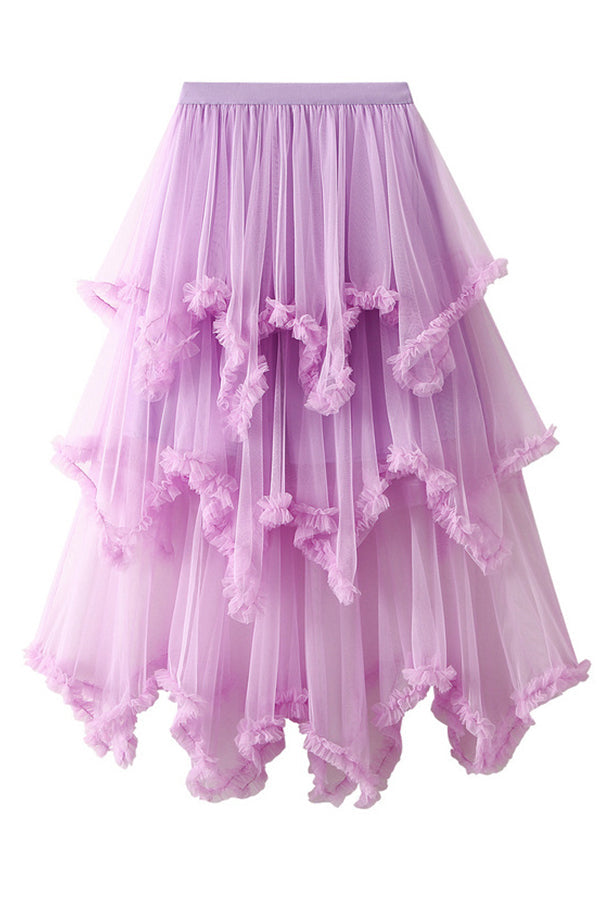 Falda de pastel de longitud media cintura alta gran oscilación esponjosa hada vestido de gasa falda larga