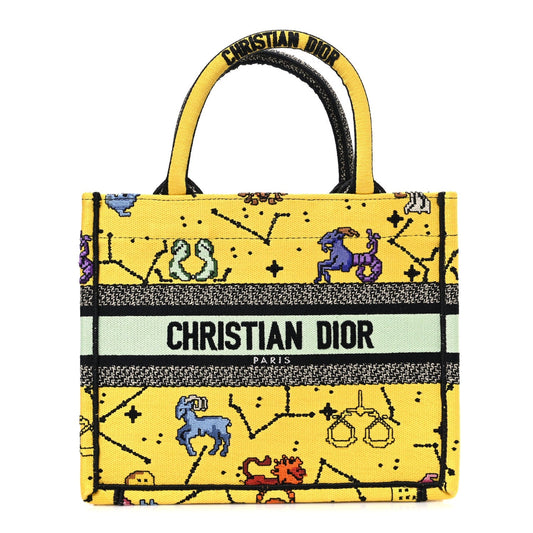 Canvas Embroidered Small Pixel Zodiac Book Tote Yellow Multicolor