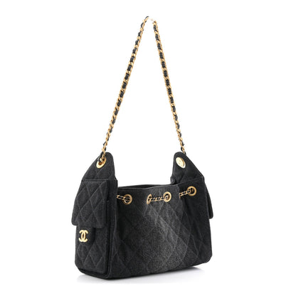Washed Denim Quilted Mini Chanel 25 Handbag Black