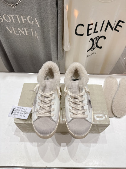 Golden Goose 2025 Wool-Lined Dirty Sneaker Ivory Silver Cowhide 491656