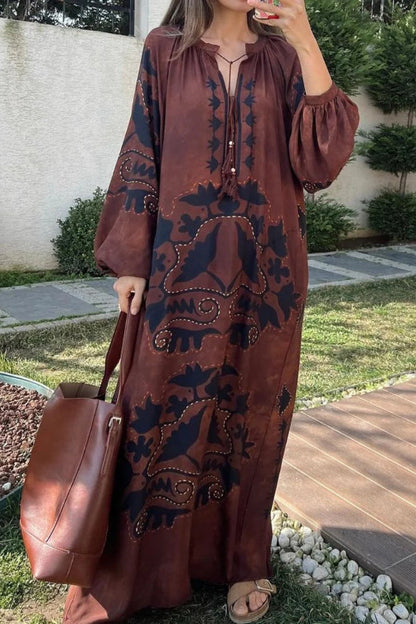 Vestido de manga larga con estampado étnico