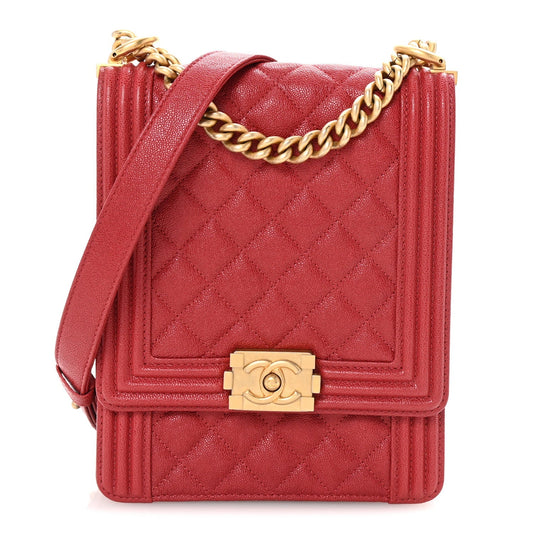 Caviar Quilted North South Boy Flap Red
