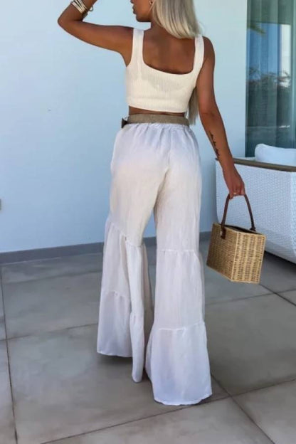 Pantalones elásticos casuales, pantalones acampanados de cintura alta