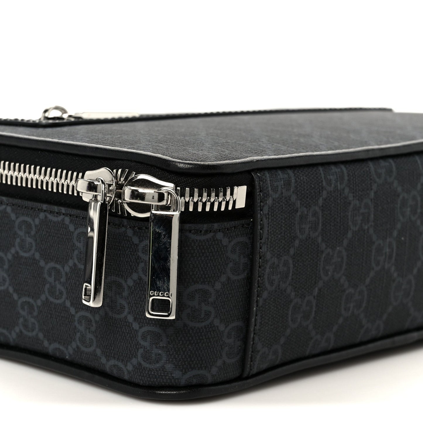 GG Supreme Monogram Calfskin Web Medium Messenger Bag Black Grey