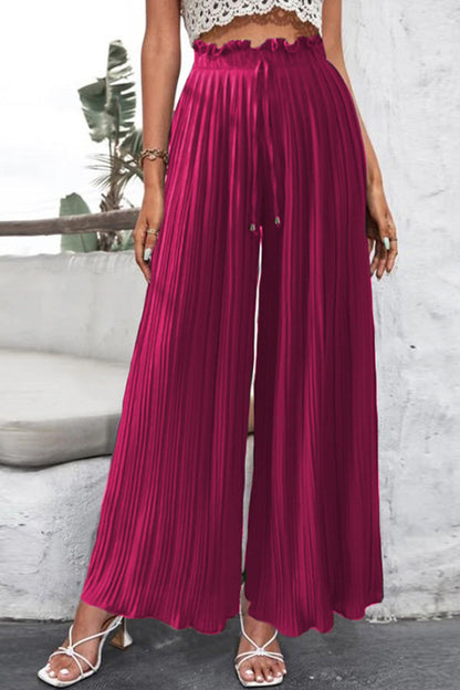 Pantalones casuales de cintura alta con pliegues y pierna ancha