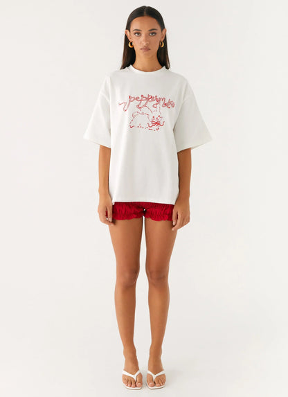 Born To Have Fun Oversized Graphic Tee - Pink Bunny