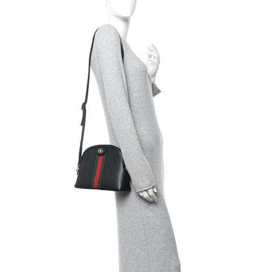 Calfskin GG Web Small Ophidia Dome Shoulder Bag Black
