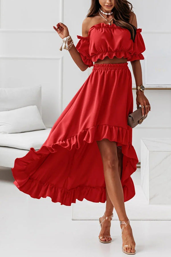 Traje de vestir midi con hombros descubiertos